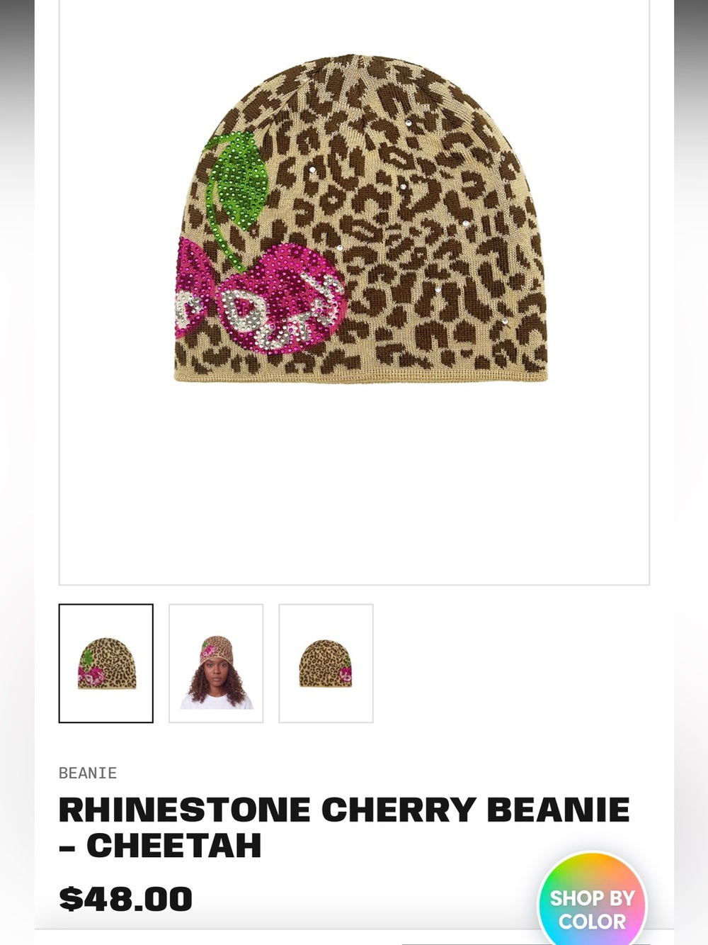 Von Dutch RHINESTONE CHERRY BEANIE - CHEETAH. Brand new, in original packaging.